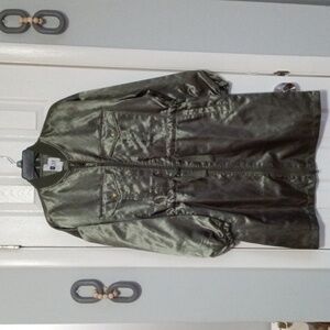 🚨B2G1 New GAP Hunter Green Long Trench Coat Rain Zip Jacket Drawstring Waist